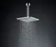 Duschkopf von Ideal Standard mit quadratischer Form, der Wasser gleichmäßig in einem geraden Muster abgibt. Edelstahl-Oberfläche und moderne Design.